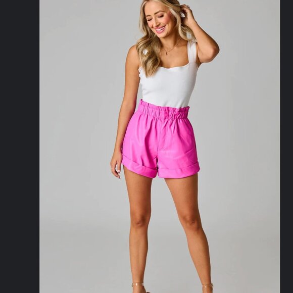 Peyton Leather Magenta Shorts - Picture 1 of 5